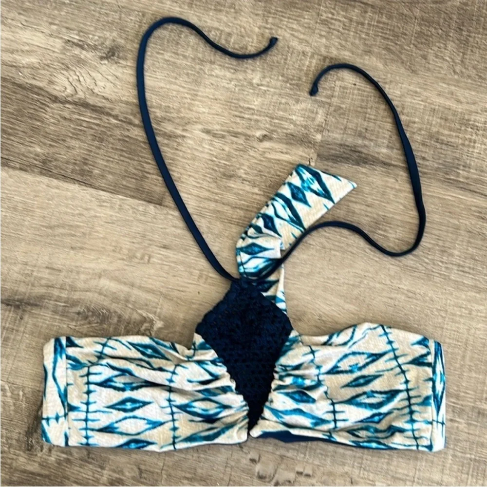Frankie's Bikinis Navy and White Halter Bikini Top